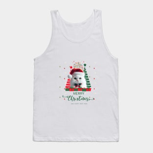 White cat in Santa hat with Christmas tree Merry Christmas and happy New Year,Brafdesign Tank Top